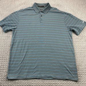 Nike Tiger Woods Collection Golf Shirt Men XXL Gray Blue White Striped Fit-Dry